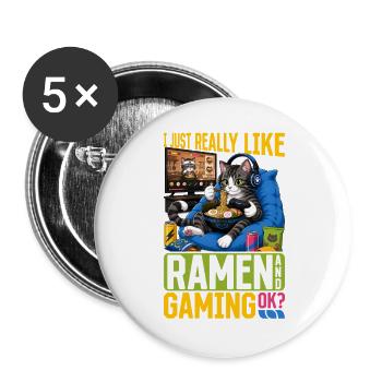 Gamer Gaming Cat Ramen Video Game - Buttons large 2.2''/56 mm (5-pack) - white - Front