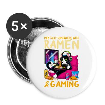 Gamer Gaming Cat Ramen Video Game - Buttons large 2.2''/56 mm (5-pack) - white - Front