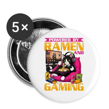 Gamer Gaming Cat Ramen Video Game - Buttons large 2.2''/56 mm (5-pack) - white - Front