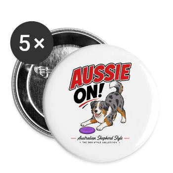Aussie On! illustration of an Australian Shepherd - Buttons large 2.2''/56 mm (5-pack) - white - Front