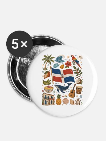 Dominikanische Republik | Karibik & Rhythmus - Buttons groß 56 mm (5er Pack) - Weiß