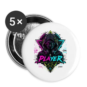 Player Neon Gamer Mask – No Limits - Buttons groß 56 mm (5er Pack) - Weiß - Vorne
