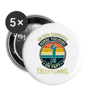 Papa Formidable Papy Exceptionnel Cadeau - Lot de 5 grands badges (56 mm) - blanc - Devant