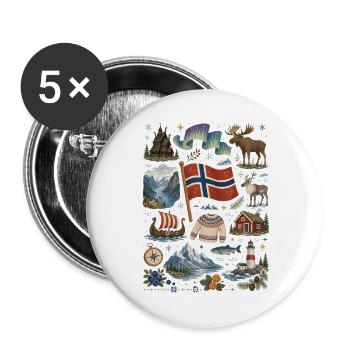 Norway | Fjords, Northern Lights & Vikings - Buttons large 2.2''/56 mm (5-pack) - white - Front