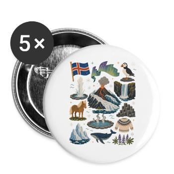 Iceland | Volcanoes, Geysers & Northern Lights - Buttons large 2.2''/56 mm (5-pack) - white - Front