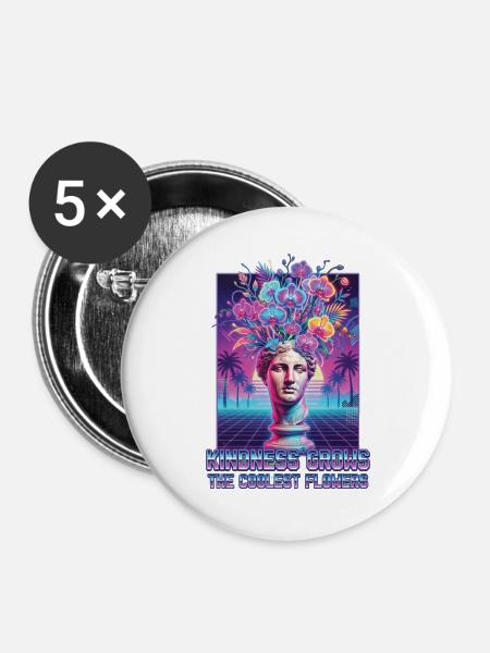 Kindness Grows The Coolest Flowers - Buttons groß 56 mm (5er Pack) - Weiß