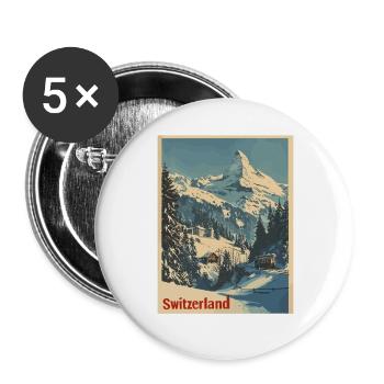 Switzerland Matterhorn Landscape Vintage Illustration - Buttons large 2.2''/56 mm (5-pack) - white - Front