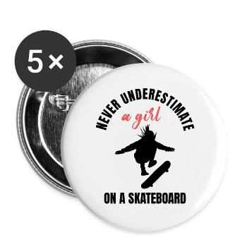 Skater Girl Power - Buttons large 2.2''/56 mm (5-pack) - white - Front