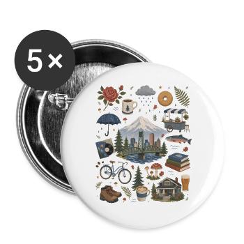 Portland, Oregon Coffee, Nature & Roses - Buttons large 2.2''/56 mm (5-pack) - white - Front