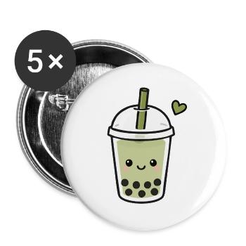 Cute Kawaii Matcha Boba Tea - Buttons large 2.2''/56 mm (5-pack) - white - Front
