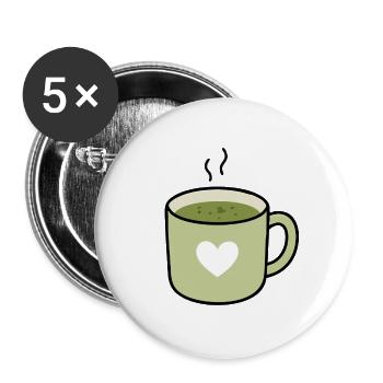Kawaii Matcha Tea Heart Mug - Buttons large 2.2''/56 mm (5-pack) - white - Front