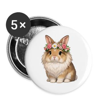 Löwenkopf Kaninchen  - Buttons groß 56 mm (5er Pack) - Weiß - Vorne