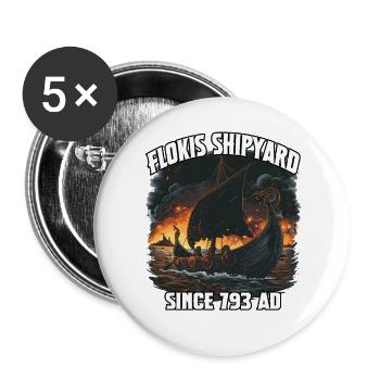 Viking Ship Flame Horizon - Buttons large 2.2''/56 mm (5-pack) - white - Front