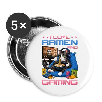 Gamer Gaming Cat Ramen Video Game - Buttons large 2.2''/56 mm (5-pack) - white - Front