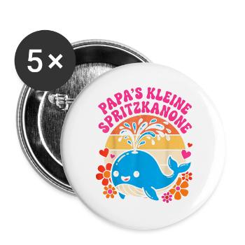 Kleiner Spritzkannon-Wal im Retro-Look - Buttons large 2.2''/56 mm (5-pack) - white - Front