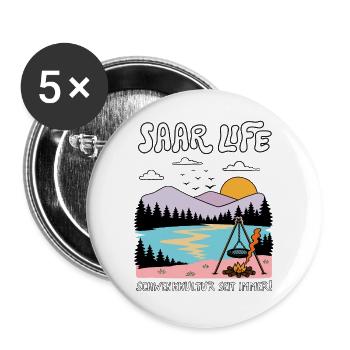 Saarland, Schwenker, Echt Saarländisch - Buttons groß 56 mm (5er Pack) - Weiß - Vorne