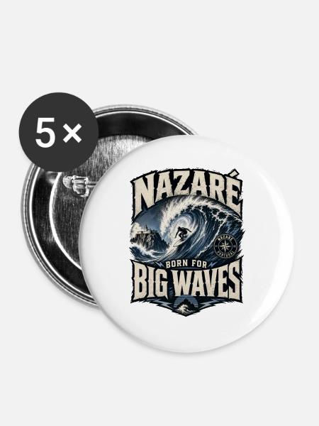 Nazaré Big Waves - Buttons groß 56 mm (5er Pack) - Weiß
