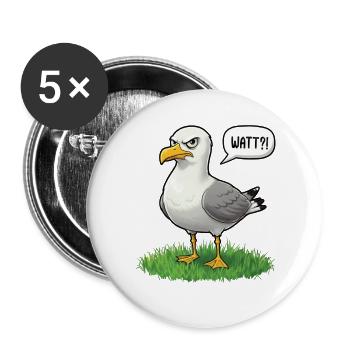 Watt Seagull Seabird Coast Beach Humor Saying - Buttons large 2.2''/56 mm (5-pack) - white - Front