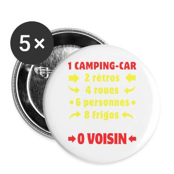 Les chiffres du Camping-Car c'est 0 Voisin - Lot de 5 grands badges (56 mm) - blanc - Devant