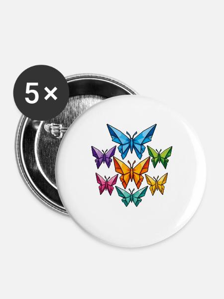 Geometrische Schmetterlinge Farbpalette - Buttons groß 56 mm (5er Pack) - Weiß