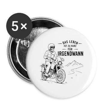 Leben ist zu kurz: Motorradpfad - Buttons groß 56 mm (5er Pack) - Weiß - Vorne