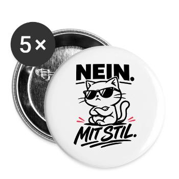 NO with style – cat with crossed arms - Buttons large 2.2''/56 mm (5-pack) - white - Front