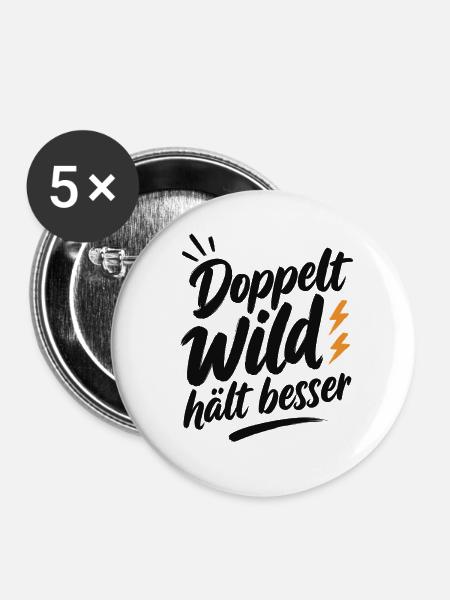 Doppelt_Wild_haelt_besser_Schwarz - Buttons groß 56 mm (5er Pack) - Weiß