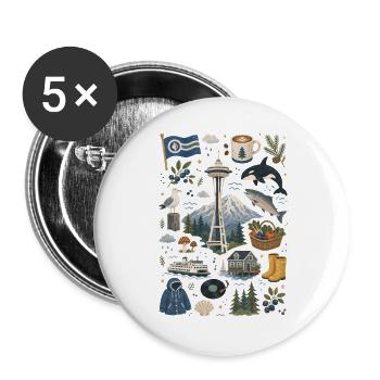 Seattle | Space Needle, Coffee & Nature - Buttons large 2.2''/56 mm (5-pack) - white - Front