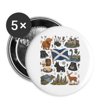 Scotland | Highlands, Kilt & Whisky - Buttons large 2.2''/56 mm (5-pack) - white - Front
