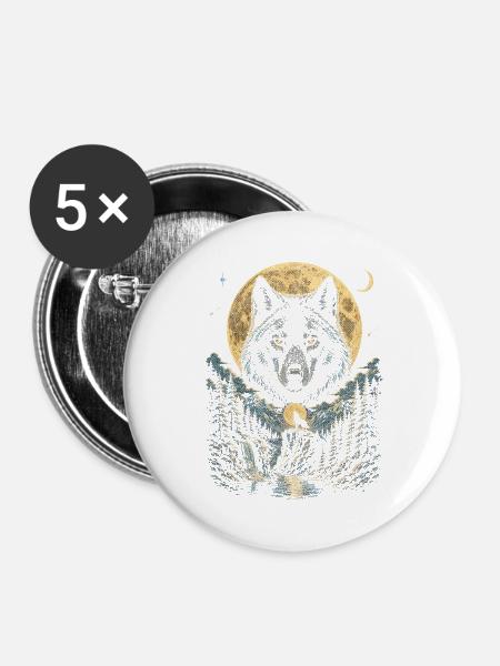 Moonlit Wolf Wilderness - Buttons groß 56 mm (5er Pack) - Weiß