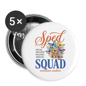 Sped Squad Butterfly Special Education Teacher - Buttons large 2.2''/56 mm (5-pack) - white - Front
