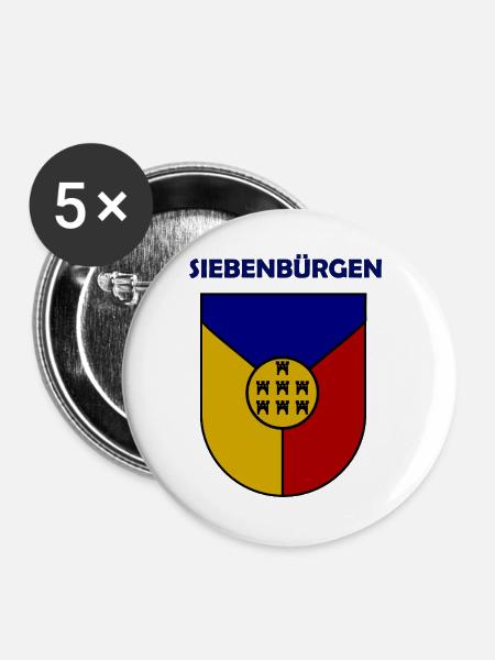 Siebenbürgen Schild mit Türmchen - Buttons groß 56 mm (5er Pack) - Weiß