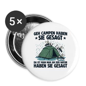Camping Nah an der Natur Zelten - Buttons groß 56 mm (5er Pack) - Weiß - Vorne