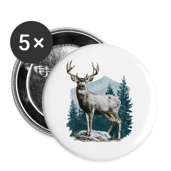 Deer with antlers - Buttons large 2.2''/56 mm (5-pack) - white - Front