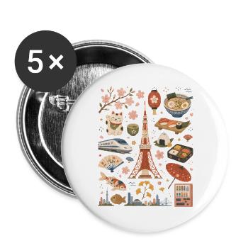 Tokyo | Sakura, Ramen & Big City - Buttons large 2.2''/56 mm (5-pack) - white - Front