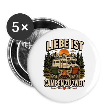 Liebe ist Campen zu zweit – Wohnmobil Paar - Buttons groß 56 mm (5er Pack) - Weiß - Vorne