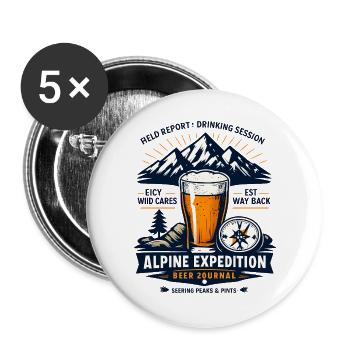Journal de la bière de l’expédition alpine - Lot de 5 grands badges (56 mm) - blanc - Devant