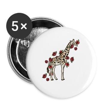 Giraffe in Bloom with Roses - Buttons large 2.2''/56 mm (5-pack) - white - Front