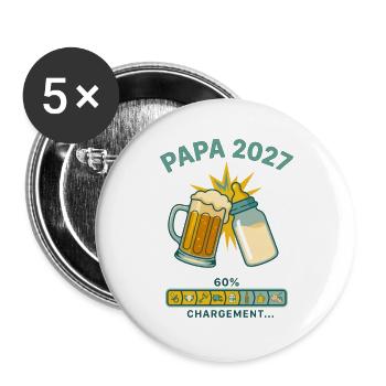 Futur Papa 2027 Chargement En Cours Humour - Lot de 5 grands badges (56 mm) - blanc - Devant