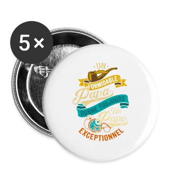 Formidable Papa Papy Exceptionnel Cadeau - Lot de 5 grands badges (56 mm) - blanc - Devant