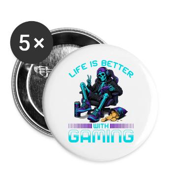 Skeleton Gamer Gaming Halloween - Buttons large 2.2''/56 mm (5-pack) - white - Front