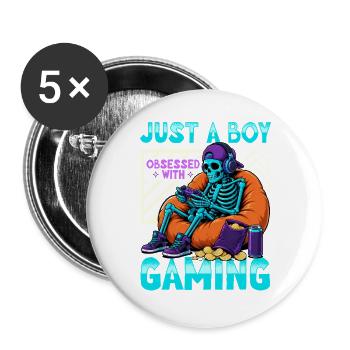 Jeu de Skeleton Gaming Halloween - Lot de 5 grands badges (56 mm) - blanc - Devant