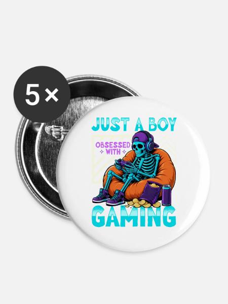 Skeleton Gamer Gaming Halloween - Buttons groß 56 mm (5er Pack) - Weiß