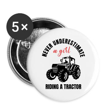 Tractor Girl Power - Buttons groß 56 mm (5er Pack) - Weiß - Vorne