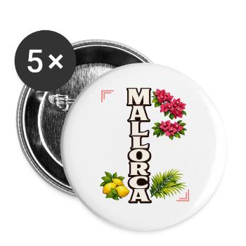 Mallorca Blumen & Zitronen mediterraner Urlaub - Buttons groß 56 mm (5er Pack) - Weiß - Vorne