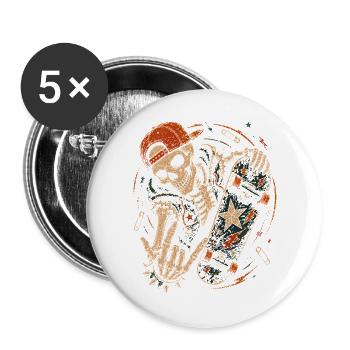 Skater Skeleton Rocker Skateboard Vintage Halloween - Buttons large 2.2''/56 mm (5-pack) - white - Front