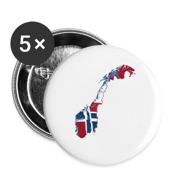  Norwegen Karte Flagge Skandinavien Reise - Buttons groß 56 mm (5er Pack) - Weiß - Vorne