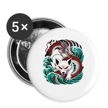  Japanischer Kitsune Fuchs Und Drache In - Buttons groß 56 mm (5er Pack) - Weiß - Vorne