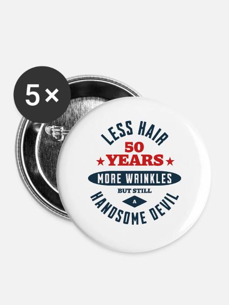 50. Geburtstags-Teufel - Buttons groß 56 mm (5er Pack) - Weiß