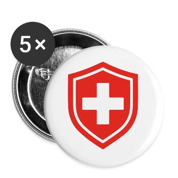 First Aid Shield Medizinische Notfallversorgung Symb - Buttons groß 56 mm (5er Pack) - Weiß - Vorne
